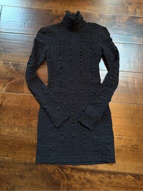 Nanushka Black Textured Long-Sleeve Mock Neck Dress